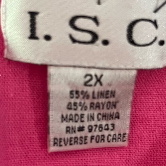 Vtg 90s Pink Linen Blend Crochet Minimalist Midi Resort Sheath Dress 2X Beachy - Picture 5 of 5